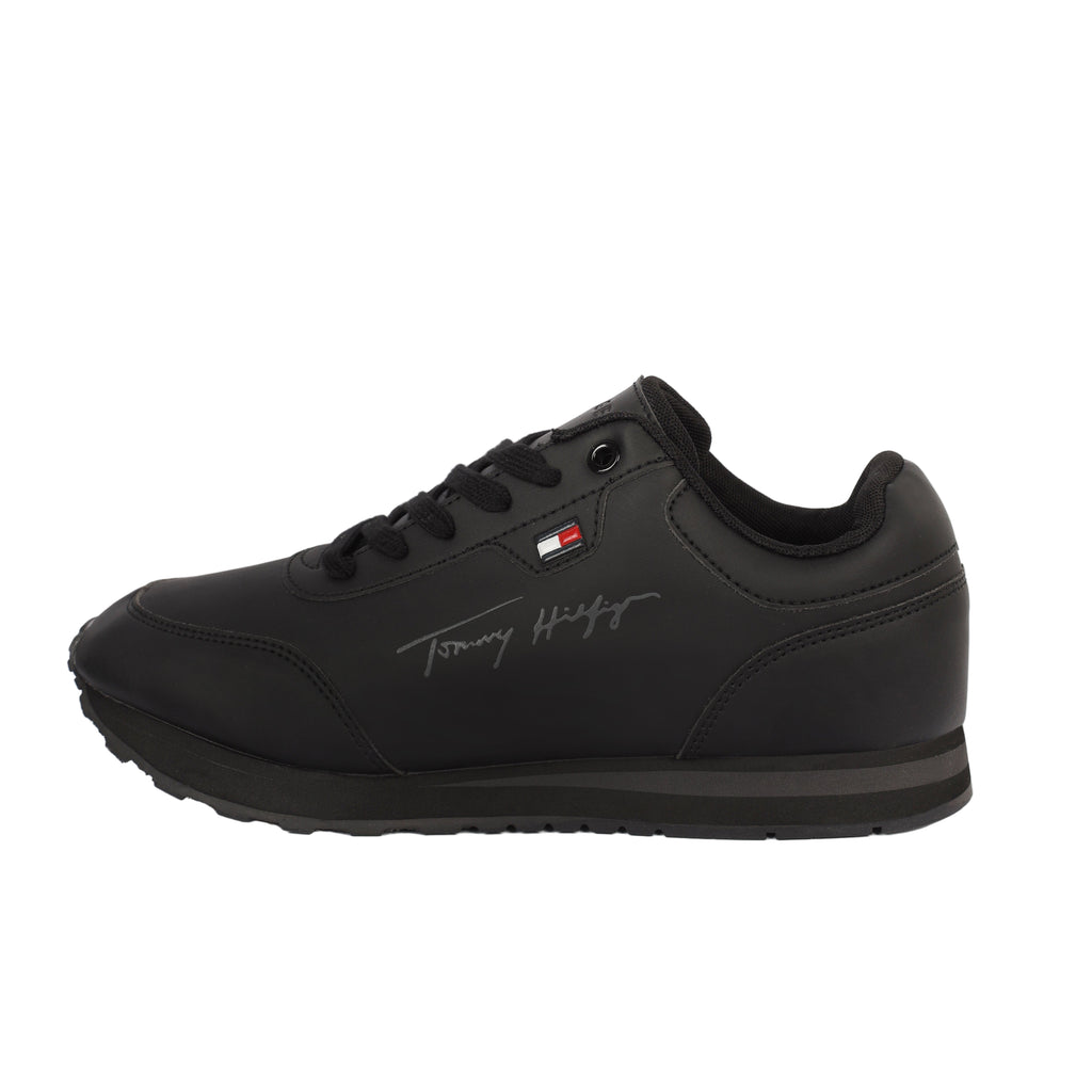 Flag Leather Sneaker" by Tommy Hilfiger. Black