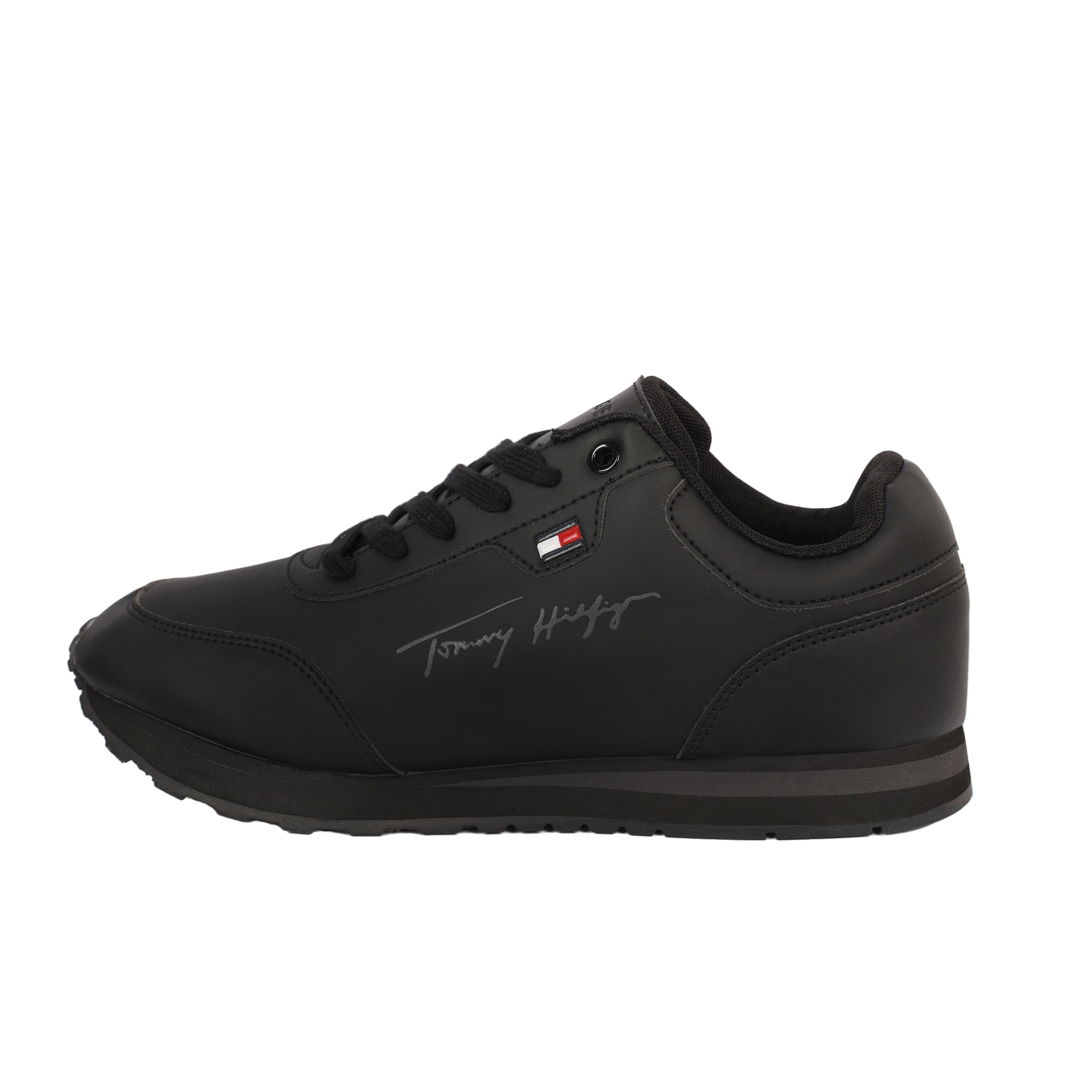 Flag Leather Sneaker" by Tommy Hilfiger. Black