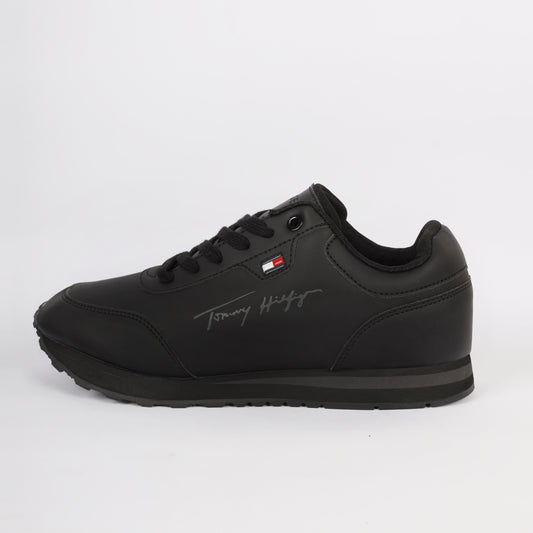 Flag Leather Sneaker" by Tommy Hilfiger. Black