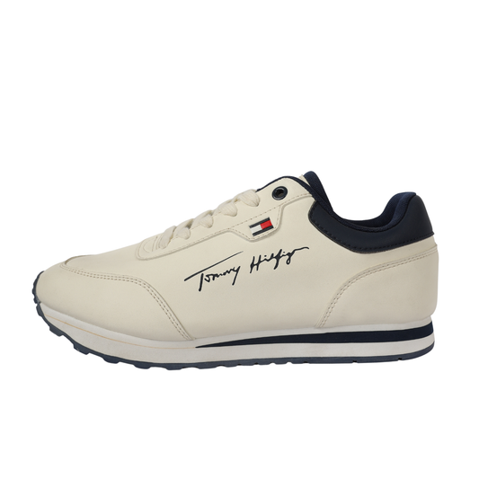 Flag Leather Sneaker" by Tommy Hilfiger. BEIGE