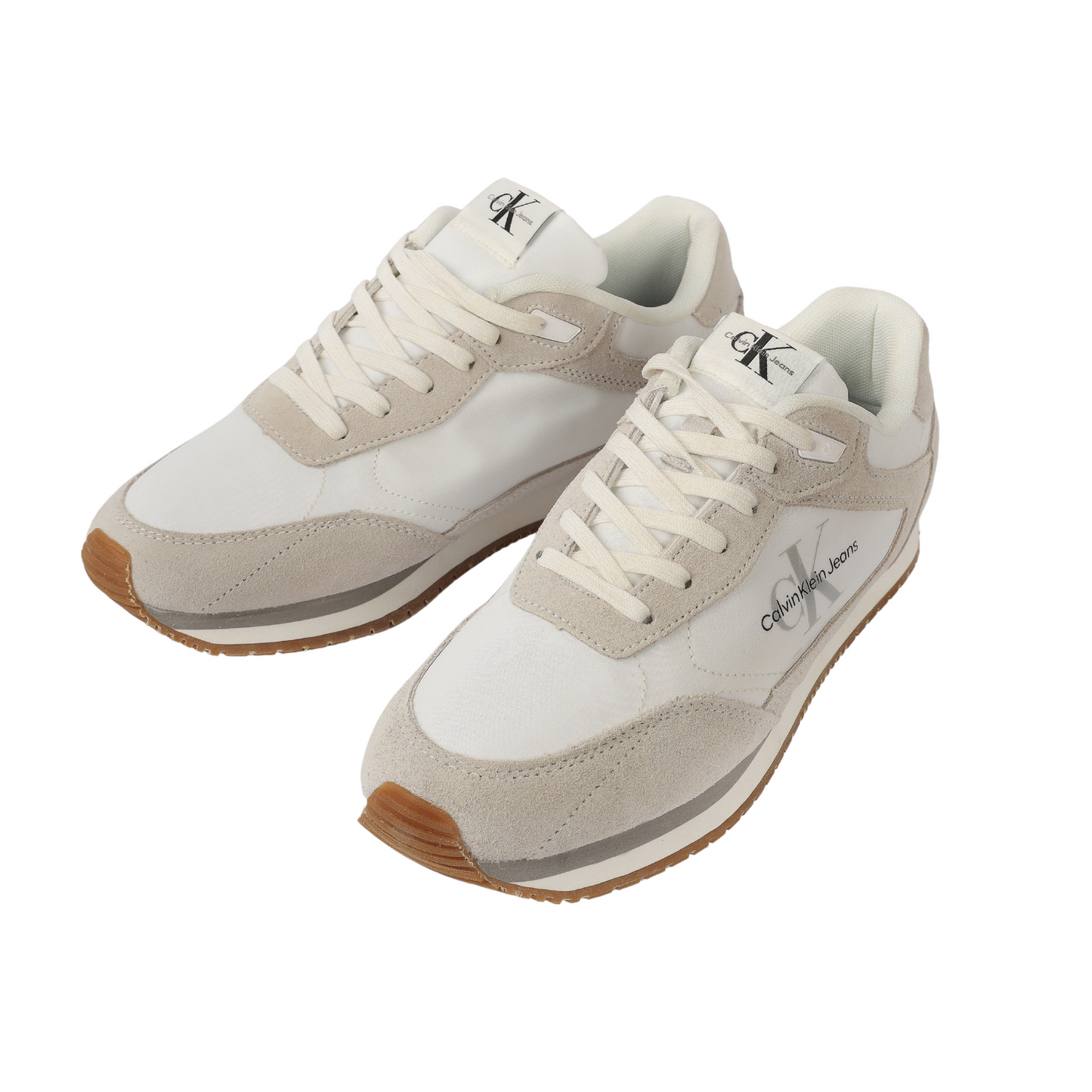 Calvin Klein Jeans Retro Runner Lace-up Trainer. WHITE & BEIGE