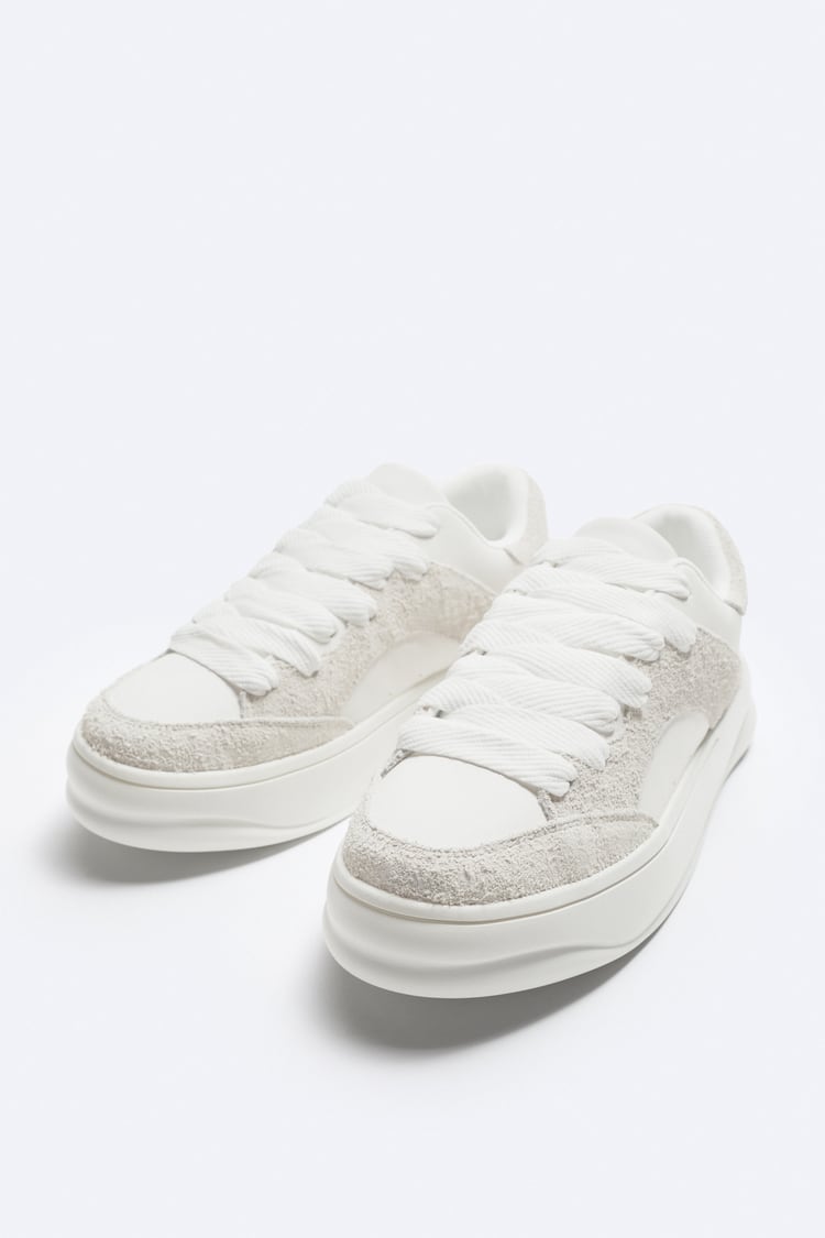ZARA MONOCHROME CHUNKY SOLE SNEAKERS WHITE&BAIGE
